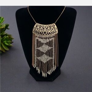 Stella & Dot Gold and Cream Fringe Necklace